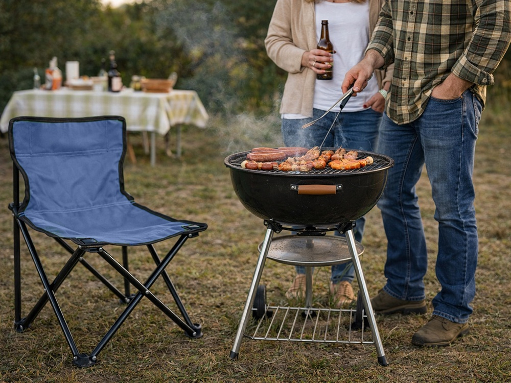 Scaun pliabil pentru pescuit si camping, cu husa transport, fotoliu pliabil confortabil, cadru metalic, albastru, 69x43x43 cm [4]