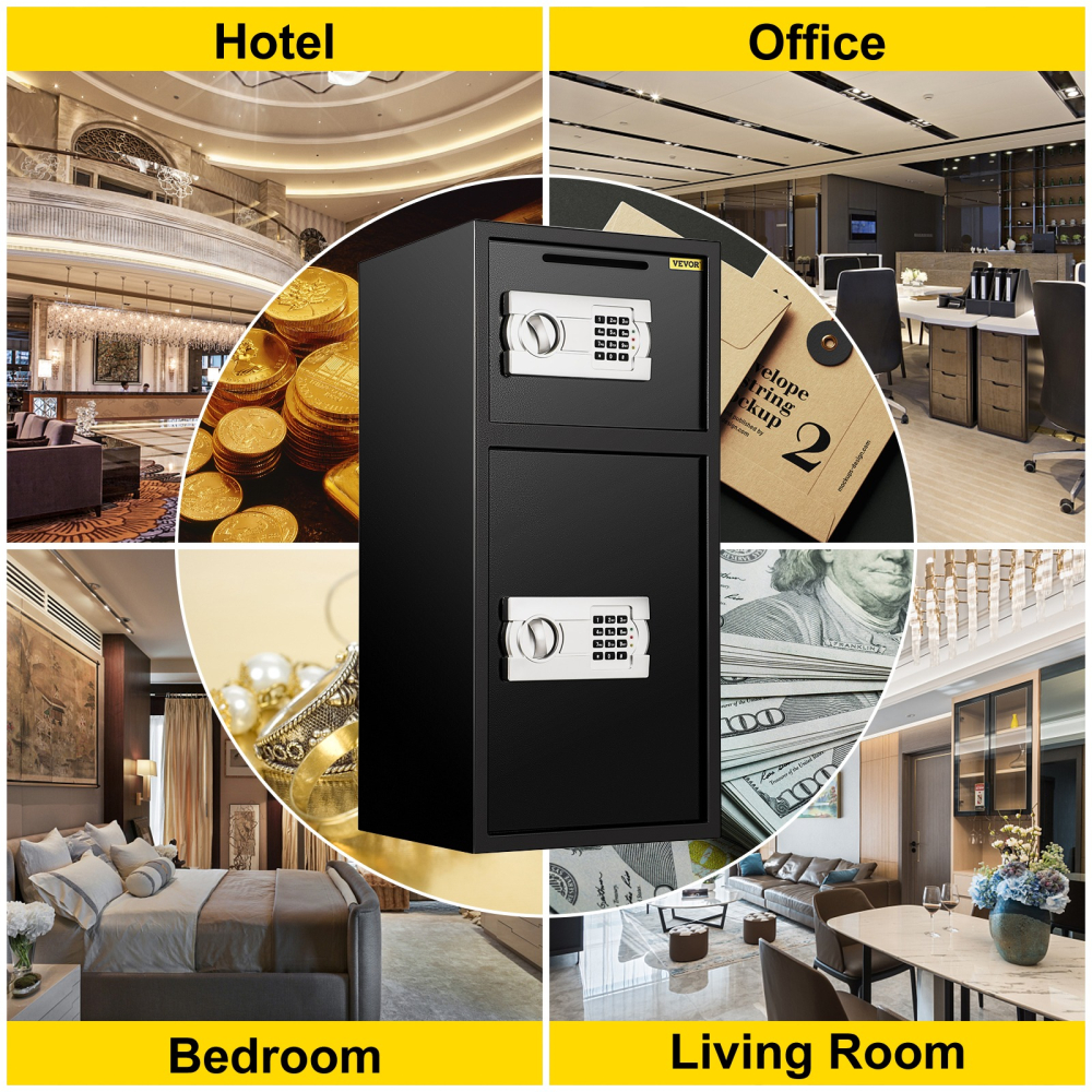 Seif digital, 2 usi, otel, 2 moduri de deblocare, 35 x 35 x 75 cm, negru [4]