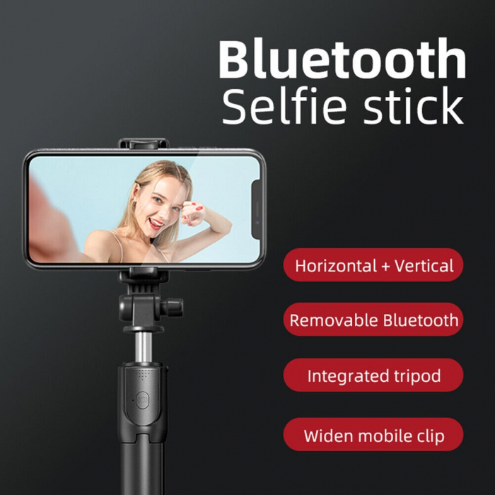 Selfie stick 3 in 1, brat extensibil, trepied, telecomanda bluetooth, rotire 360 grade - Alb [4]