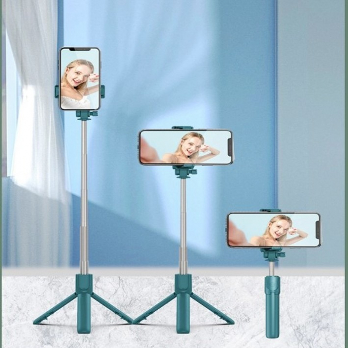 Selfie stick 3 in 1, brat extensibil, trepied, telecomanda bluetooth, rotire 360 grade - Alb [6]