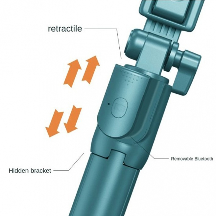 Selfie stick 3 in 1, brat extensibil, trepied, telecomanda bluetooth, rotire 360 grade - Alb [7]