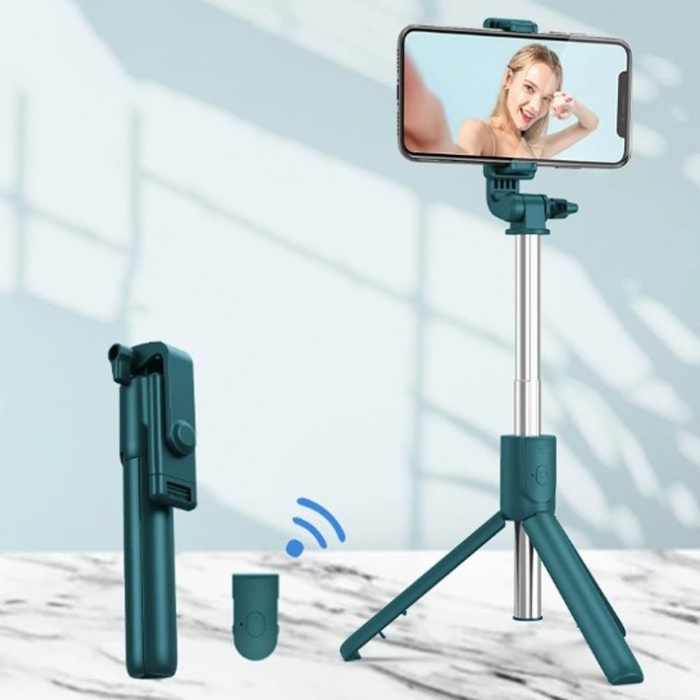 Selfie stick 3 in 1, brat extensibil, trepied, telecomanda bluetooth, rotire 360 grade - Alb [5]