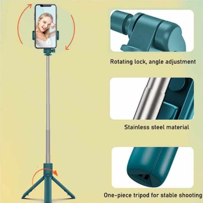Selfie stick 3 in 1, brat extensibil, trepied, telecomanda bluetooth, rotire 360 grade - Alb [8]