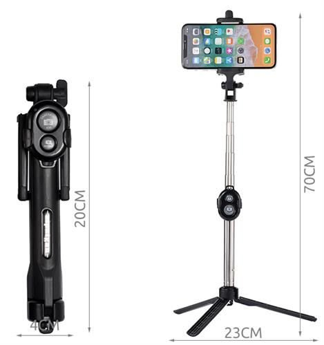 Selfie Stick si trepied 2in1,cu telecomanda bluetooth pentru IOS si Android - Negru [2]