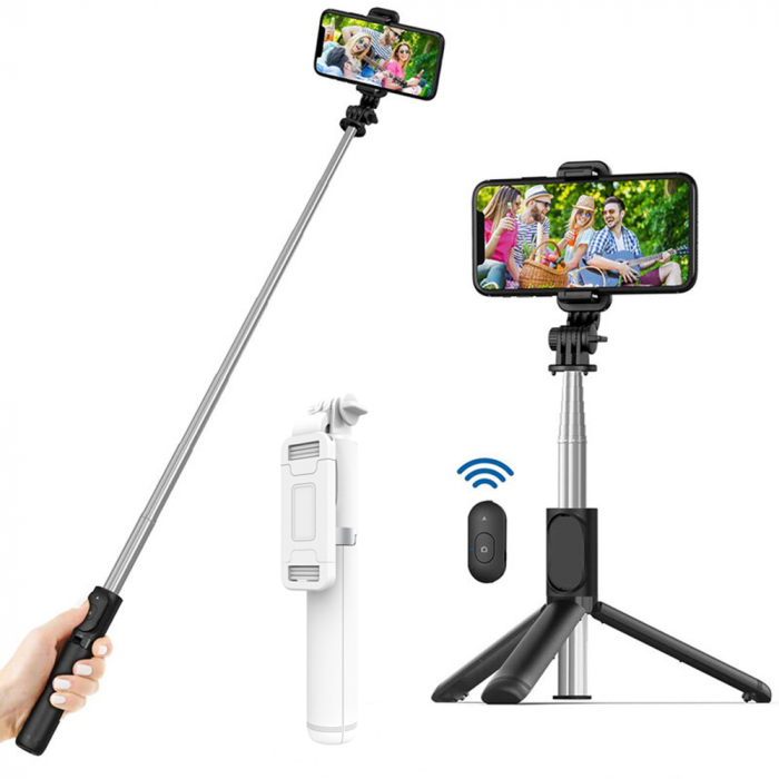 Stick pentru selfie cu telecomanda Bluetooth si suport pentru trepied K07 - Alb [3]