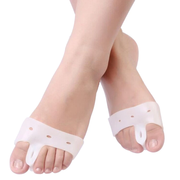 Separator ortopedic pentru mont cu banda din silicon, set 2 bucati, corector pentru deget mare, protectie hallux valgus, alb, marime universala [8]