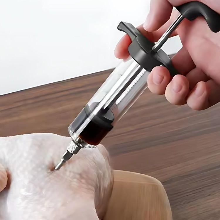 Seringa injectare carne 50 ml pentru marinare, injector marinada cu 3 ace, dozare precisa, inox si plastic [7]