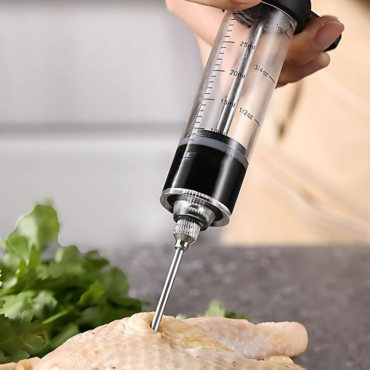 Seringa injectare carne 50 ml pentru marinare, injector marinada cu 3 ace, dozare precisa, inox si plastic [10]
