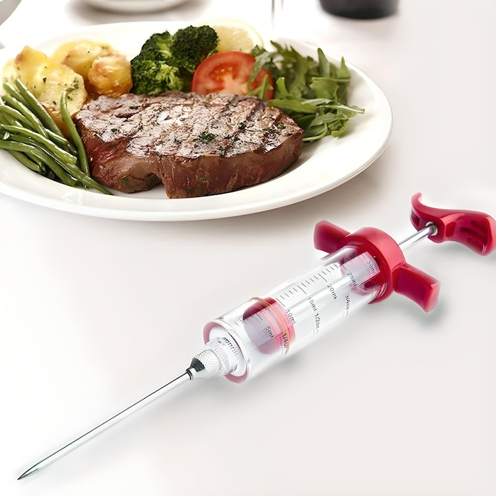 Seringa pentru maturare si marinare carne, 30 ml, cu 3 ace din inox pentru marinate lichide si groase, injectare uniforma, ideala pentru fripturi, mezeluri si preparate de casa [5]