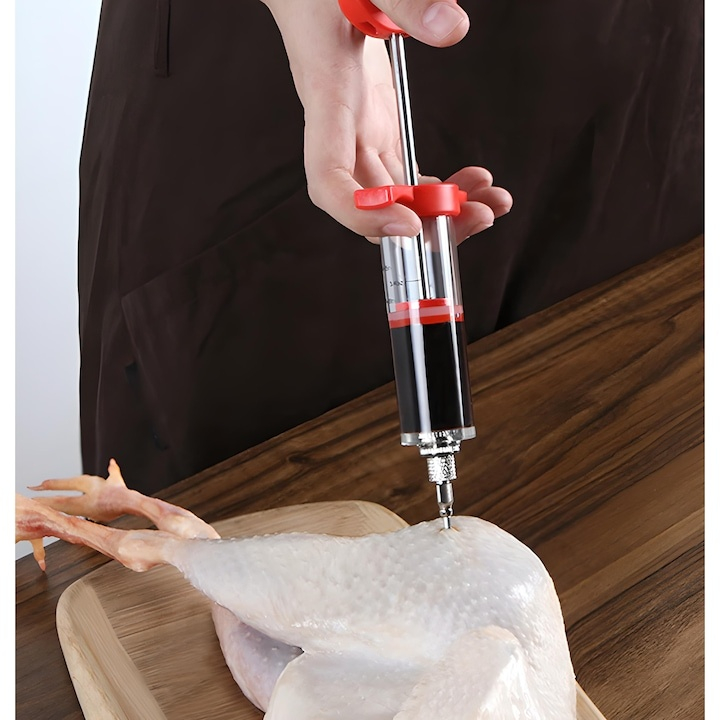 Seringa pentru maturare si marinare carne, 30 ml, cu 3 ace din inox pentru marinate lichide si groase, injectare uniforma, ideala pentru fripturi, mezeluri si preparate de casa [9]