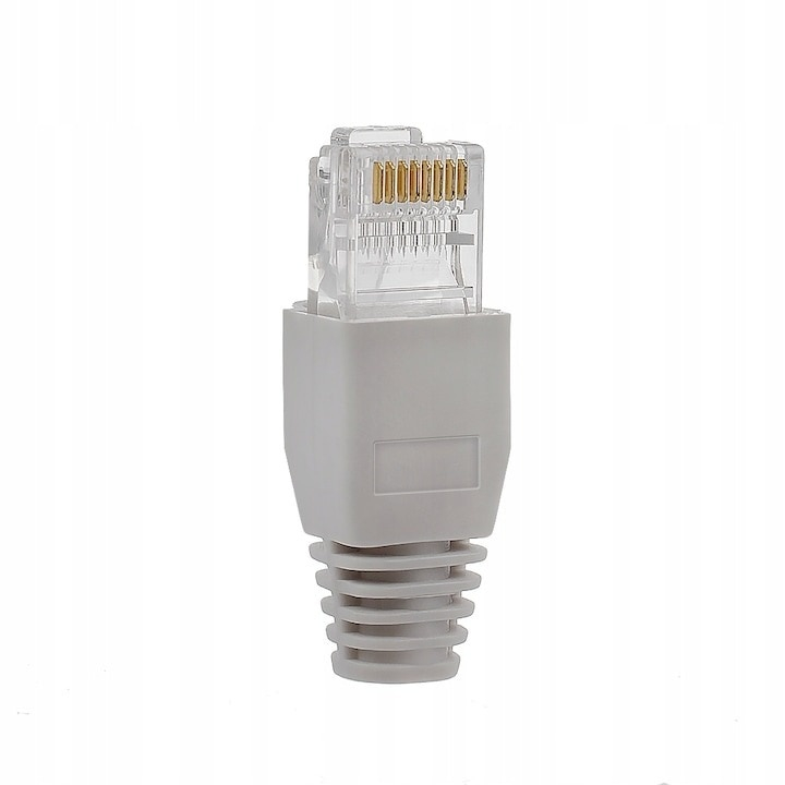 Set 1 bucata conector retea RJ45 Cat6e ecranat EZ pass through cu pini placati cu aur si 1 bucata manson protectie RJ45 pentru cablu UTP sau FTP [4]