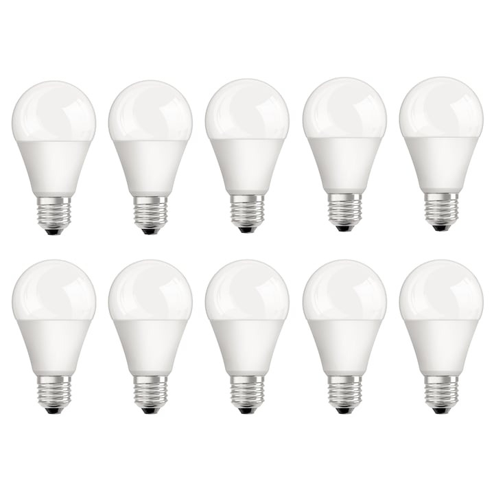 Set 10 becuri LED, putere 10W, soclu standard E27, lumina rece