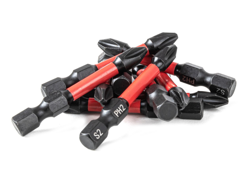 Set 10 biti PH2 rosu-negru 50 mm, torsiune, prindere HEX 1/4", otel pentru scule [2]