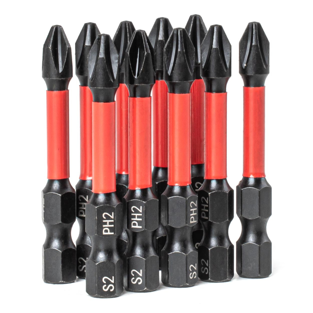 Set 10 biti PH2 rosu-negru 50 mm, torsiune, prindere HEX 1/4", otel pentru scule [5]