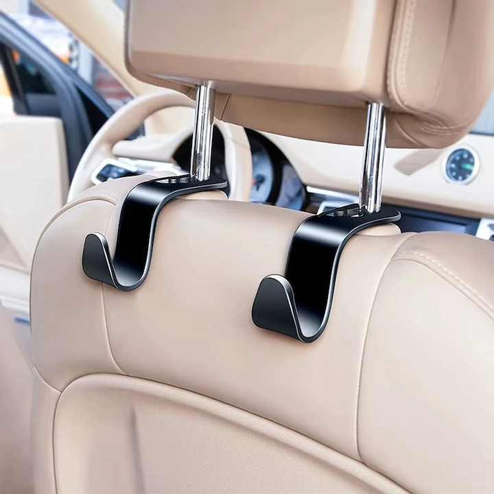 Set 10 carlige pentru tetiera auto, negru, 12.7 x 6.8 cm, suport pentru pungi, genti, haine si accesorii, montaj rapid, rezistenta ridicata [3]