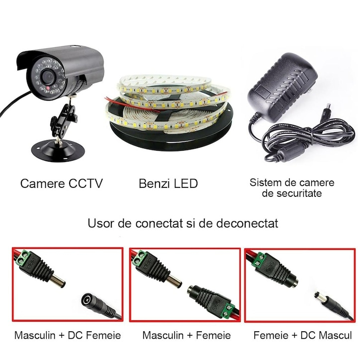 Set 10 conectori alimentare CCTV DC 2.1/5.5 mm cu surub, 5 mufe mama si 5 mufe tata pentru camere supraveghere, DVR si benzi LED [3]