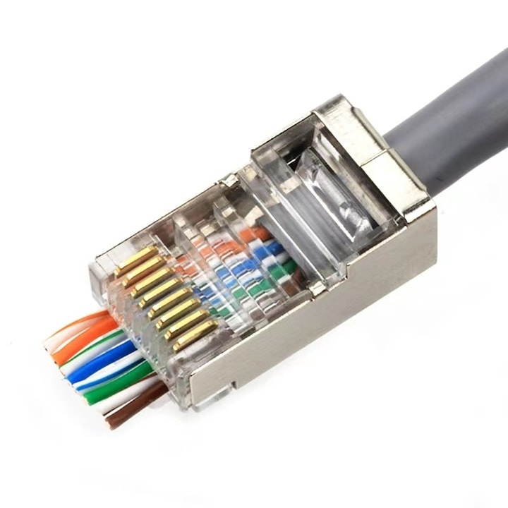 Set 10 conectori retea RJ45 ecranati Cat6e EZ pass through pentru cablu UTP sau FTP, pini placati cu aur, carcasa metal si plastic [9]