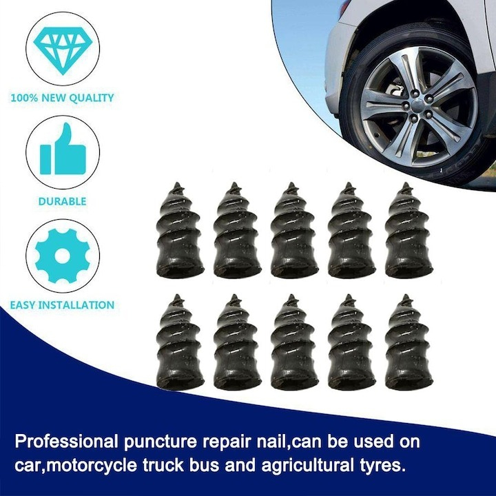 Set 10 dopuri, stifturi vulcanizare pentru anvelope, pana de cauciuc 1.2x0.4 cm [2]