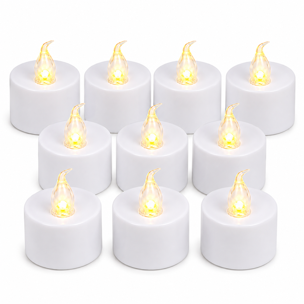 Set 10 lumanari decorative LED albe 3.7 x 3.8 cm, lumina galbena, flacara din plastic transparent, baterii AG4 incluse, pentru petreceri si decor interior [2]