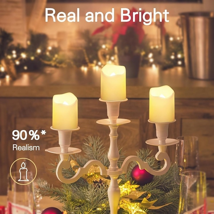 Set 10 lumanari decorative LED ivoire 3.9 x 3.6 cm, iluminare galbena tip flacara, 20 baterii LR1130 AG10 incluse, pentru decor interior, aniversari si mese festive [12]