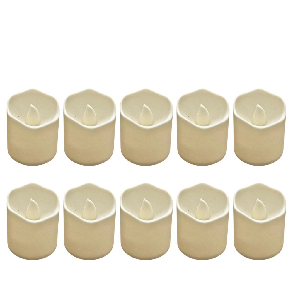 Set 10 lumanari decorative LED ivoire 3.9 x 3.6 cm, iluminare galbena tip flacara, 20 baterii LR1130 AG10 incluse, pentru decor interior, aniversari si mese festive [1]