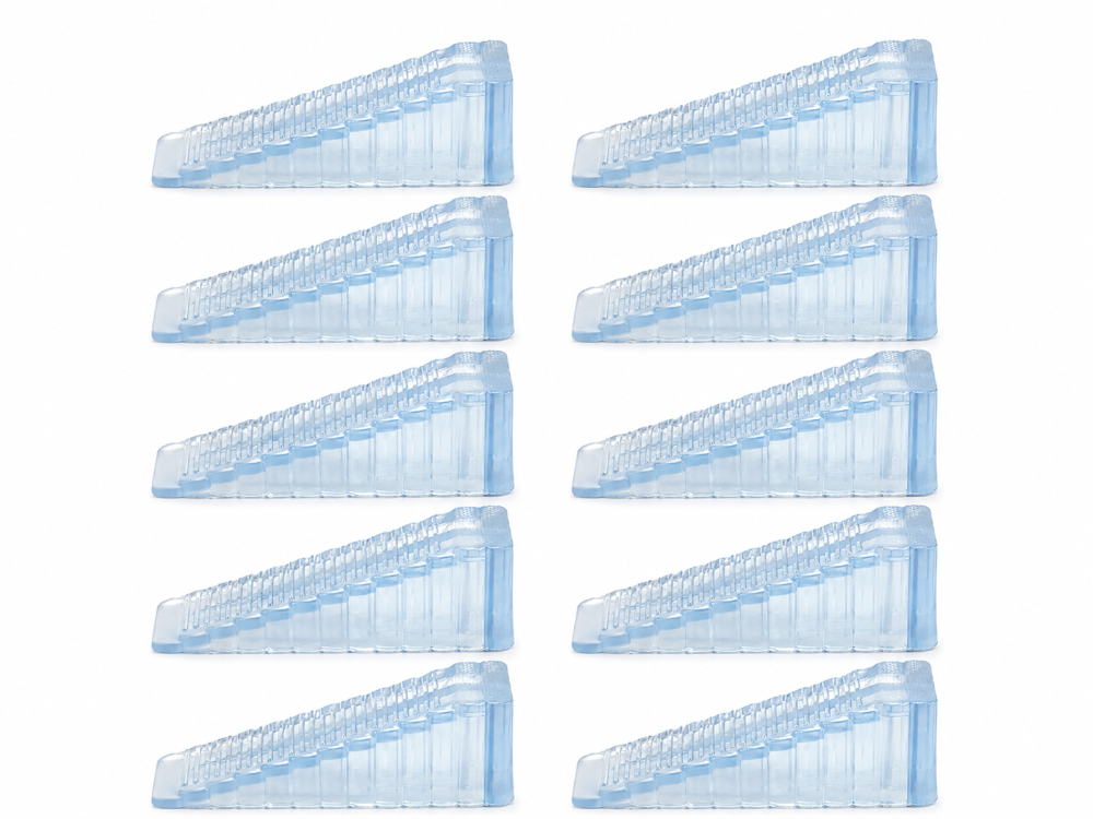 Set 10 opritoare usa, transparente 9.5 x 4 x 2.8 cm, silicon antiderapant cu suprafata striata, pene pentru blocarea si mentinerea usilor deschise [2]