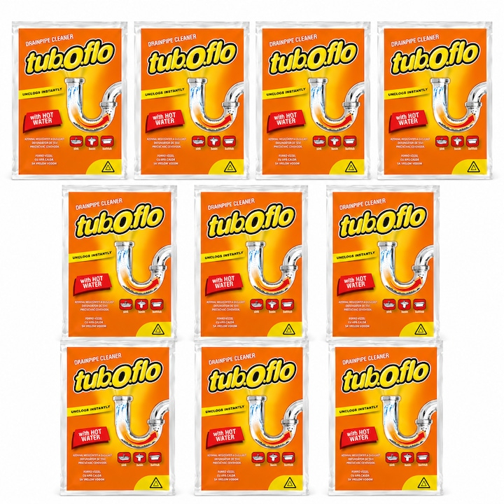 Set 10 plicuri granule pentru desfundat tevi cu apa calda, formula puternica pentru scurgeri si chiuvete, 10 x 55 g [2]