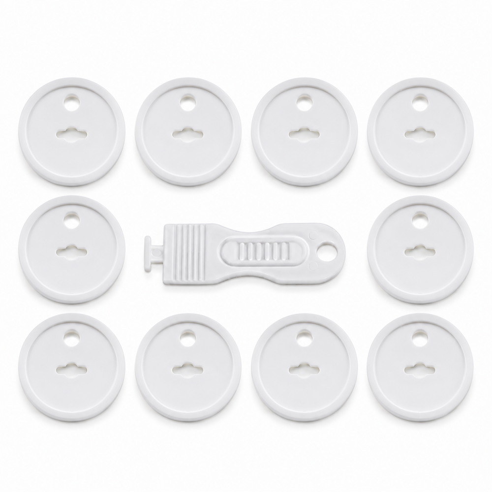 Set 10 Protectii pentru Prize cu Cheie de Deblocare, Sistem Siguranta pentru Copii, ABS Rezistent, Montaj Usor, Alb, 3.7 x 2.3 cm [2]