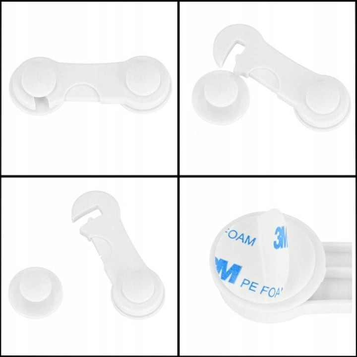 Set 10 sigurante pentru copii, universale, pentru usi, sertare, dulapuri, plastic, 9 cm, alb [6]