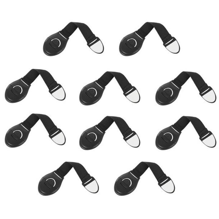 Set 10 sisteme de siguranta flexibile pentru bebelusi, blocare usi si sertare, lungime 20 cm - Negru