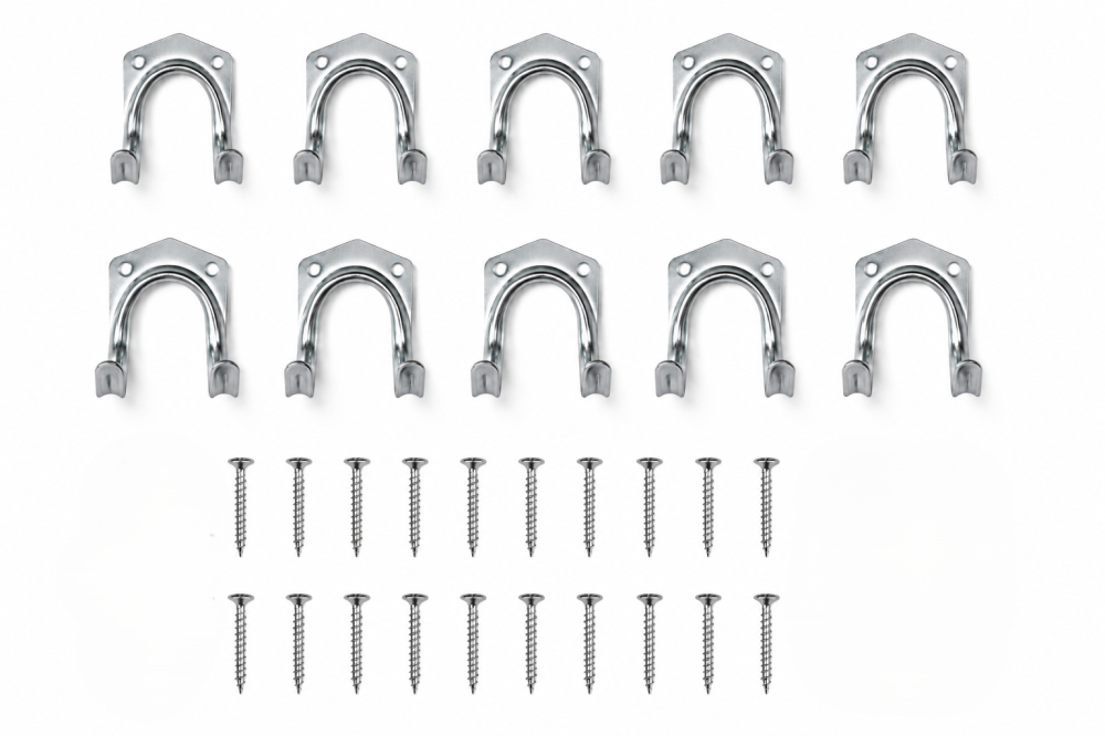 Set 10 suporturi pentru perete, organizare furtunuri, cabluri si unelte, otel galvanizat, 7 x 5,5 x 6,5 cm fiecare, argintiu, accesorii montaj incluse [2]