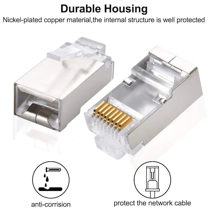Set 10 x mufa ecranata + manson de protectie, RJ45, CAT5 CAT6, 8 pini 8P8C, albastru [6]