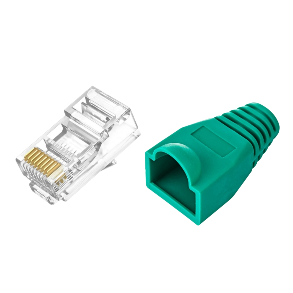 Set 10 x mufa + manson de protectie, RJ45, CAT5 CAT6, 8 pini 8P8C, verde
