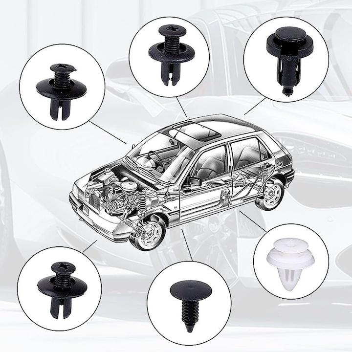 Set 100 cleme auto universale pentru caroserie, dimensiuni multiple, cu 4 unelte de indepartare, pentru bara, aripi, usi si panouri [4]