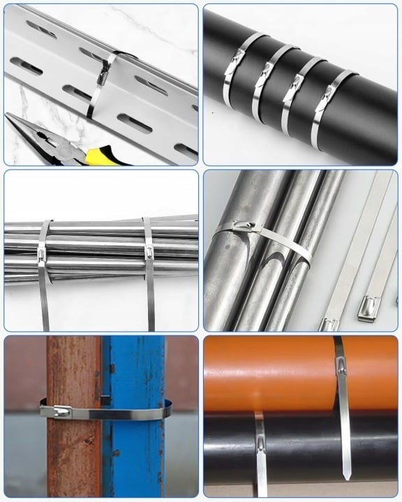 Set 100 coliere metalice inox 150 mm, bride autoblocante din otel inoxidabil pentru prinderea cablurilor, furtunurilor si tevilor, rezistente la rugina, uz profesional [8]
