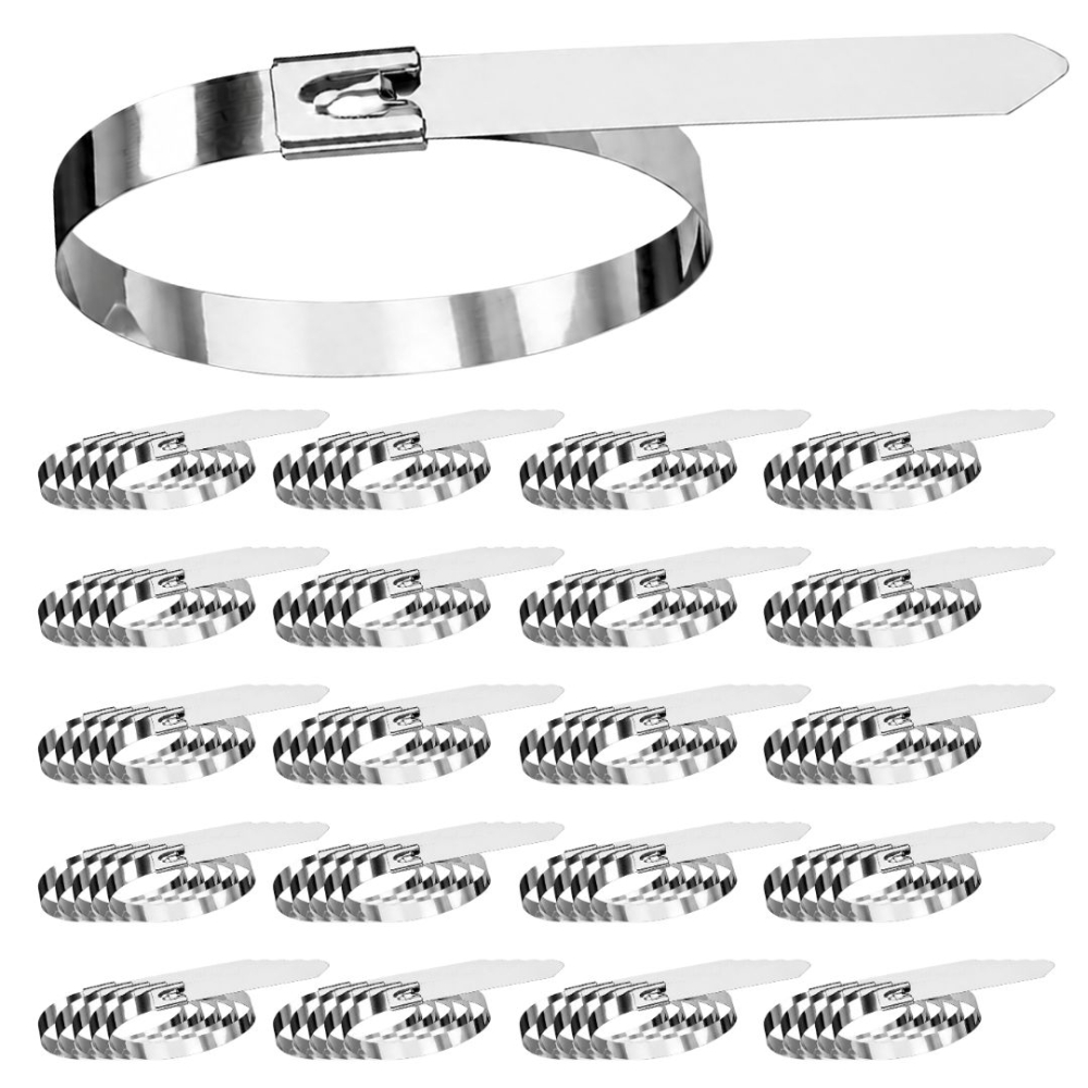 Set 100 coliere metalice inox 250 mm, bride autoblocante din otel inoxidabil pentru prinderea cablurilor, instalatiilor, tevilor si conductelor, rezistente la coroziune, uz profesional [2]
