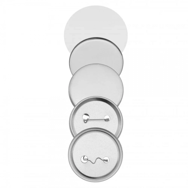 Set 100 componente pentru insigne personalizate 58 mm, blank-uri metalice cu ac de siguranta si folie transparenta, compatibile cu presa pentru ecusoane [6]