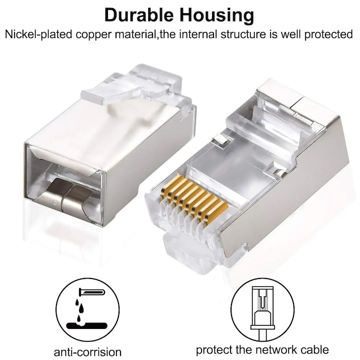 Set 100 mufe ecranate, conector metalic RJ 45 CAT5, CAT6 cu 100 manson de protectie flexibil [3]