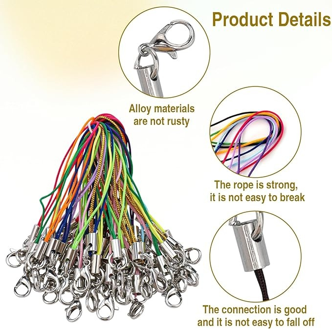 Set 100 snururi cu carabina pentru breloc, accesorii, poliester, multicolor [8]
