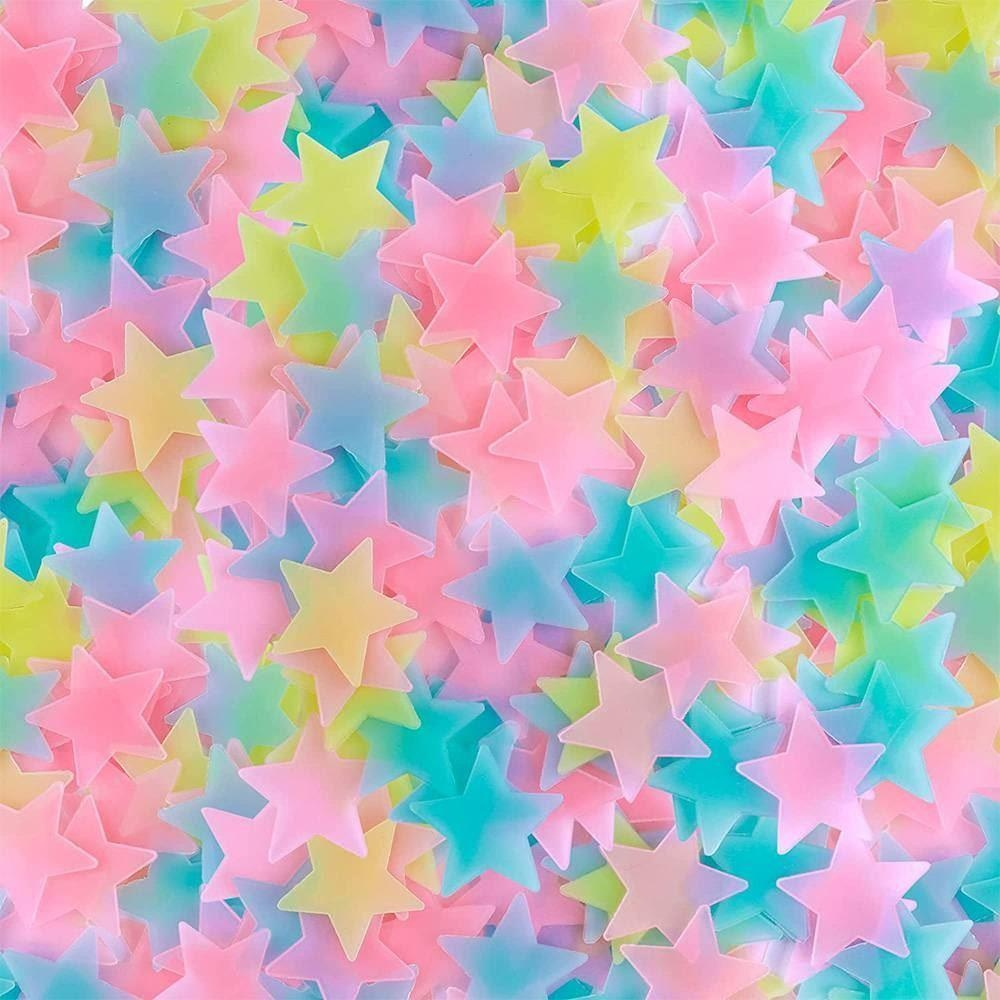 Set 100 stelute fosforescente, autoadezive, decoratiuni pentru camera copilului, plastic, 2.5 cm x 3.2 cm x 0.1 cm, multicolor [3]