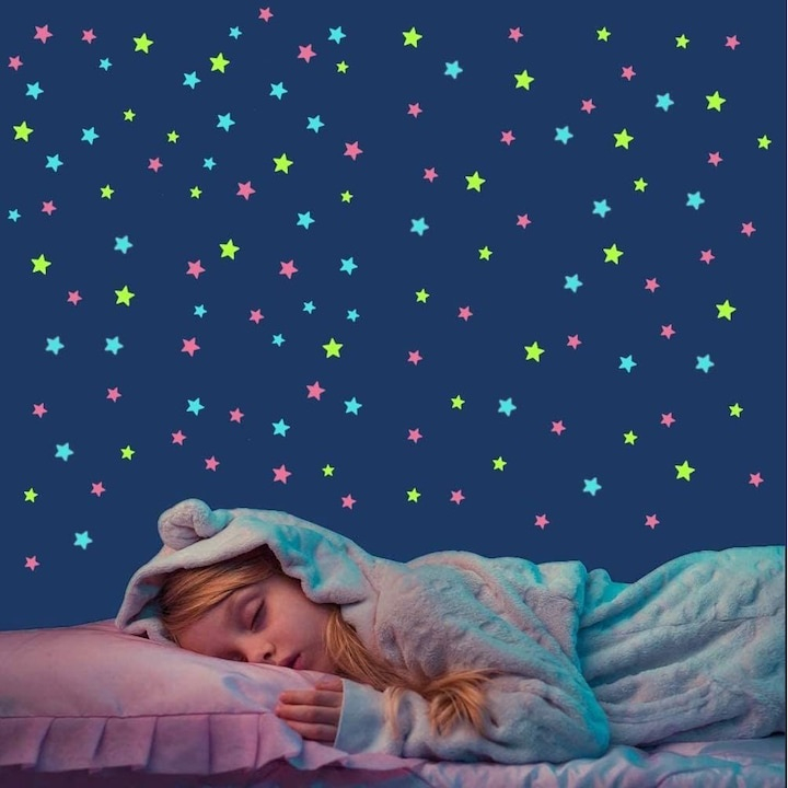 Set 100 stelute fosforescente, autoadezive, decoratiuni pentru camera copilului, plastic, 2.5 cm x 3.2 cm x 0.1 cm, multicolor [8]