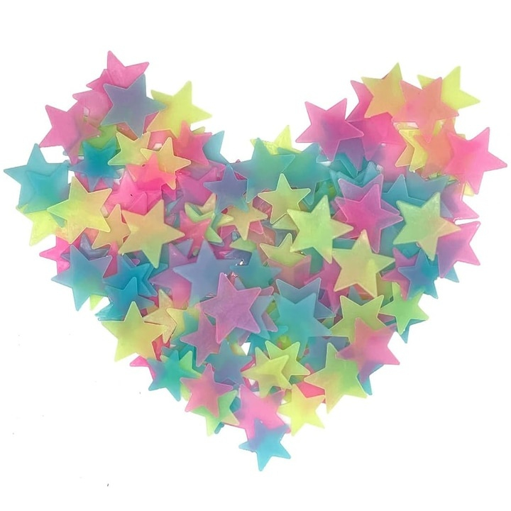 Set 100 stelute fosforescente, autoadezive, decoratiuni pentru camera copilului, plastic, 2.5 cm x 3.2 cm x 0.1 cm, multicolor [10]