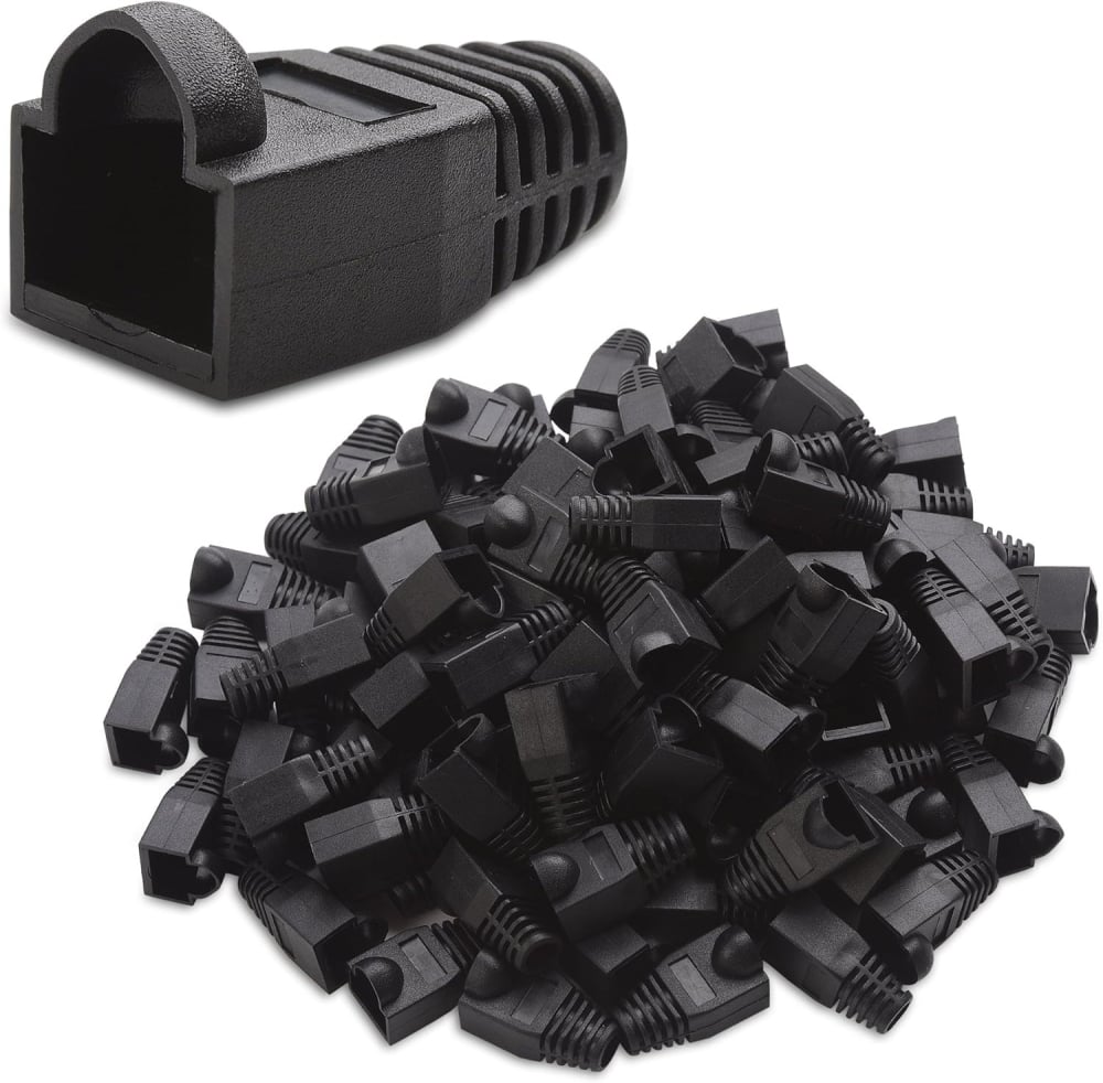 Set 100 x mufa + manson de protectie, RJ45, CAT5 CAT6, 8 pini 8P8C, negru [2]