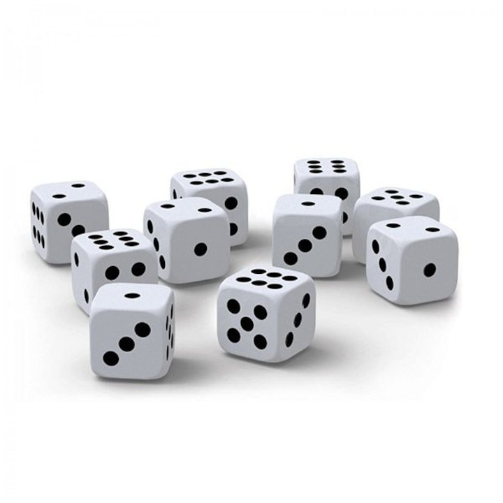 Set 100 zaruri, albe cu puncte negre, latura 10 mm, pentru jocuri de societate sau jocuri de noroc [3]