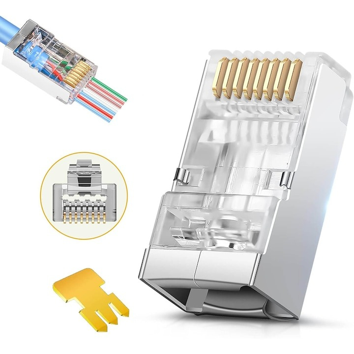 Set 100x mufe retea, conector metalic, UTP, 8 contacte, RJ45 CAT6 - Alb [2]