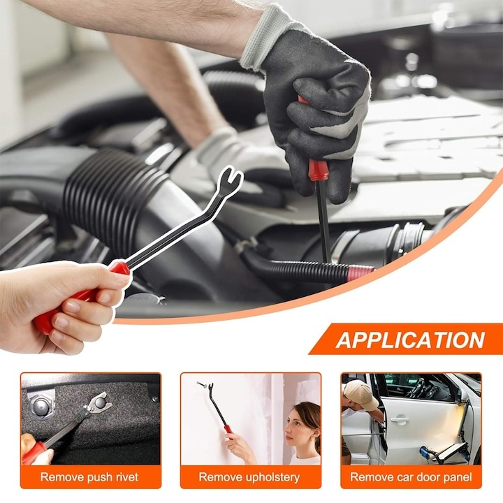 Set 105 piese cleme clipsuri universale pentru reconditionare auto, 6 dimensiuni, cu unelte de demontare, pentru caroserie, panouri si ornamente [4]