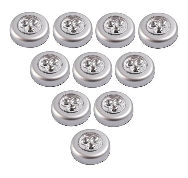 Set 10x Lampa universala autoadeziva cu 3 LED-uri, utilizare baterii de tip AAA - Argintiu