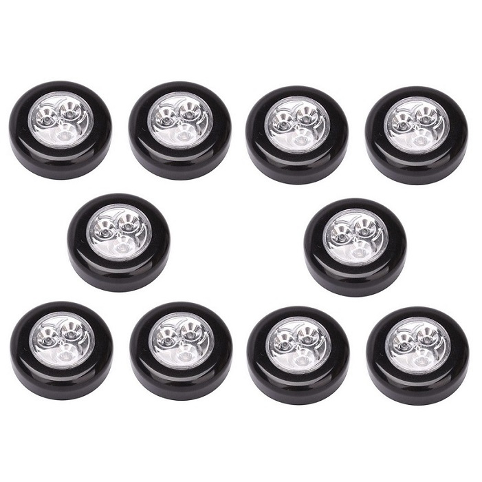 Set 10x Lampa universala autoadeziva cu 3 LED-uri, utilizare baterii de tip AAA - Negru