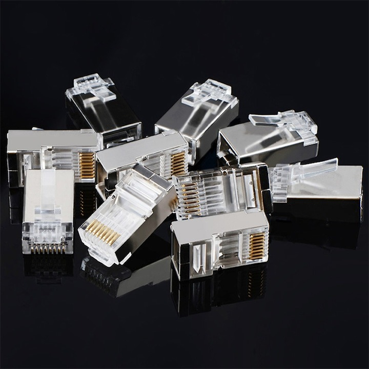 Set 10x mufe retea, conector metalic, UTP, 8 contacte, RJ45 CAT6 - Alb [2]