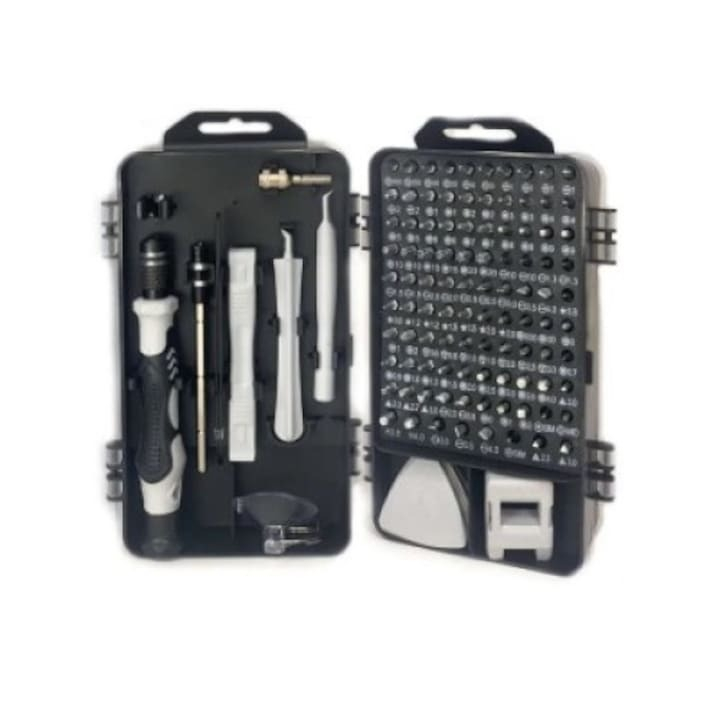 Set 115 Surubelnite, 98 biti, pentru diverse reparatii, carcasa depozitare inclusa, argintiu/negru [2]